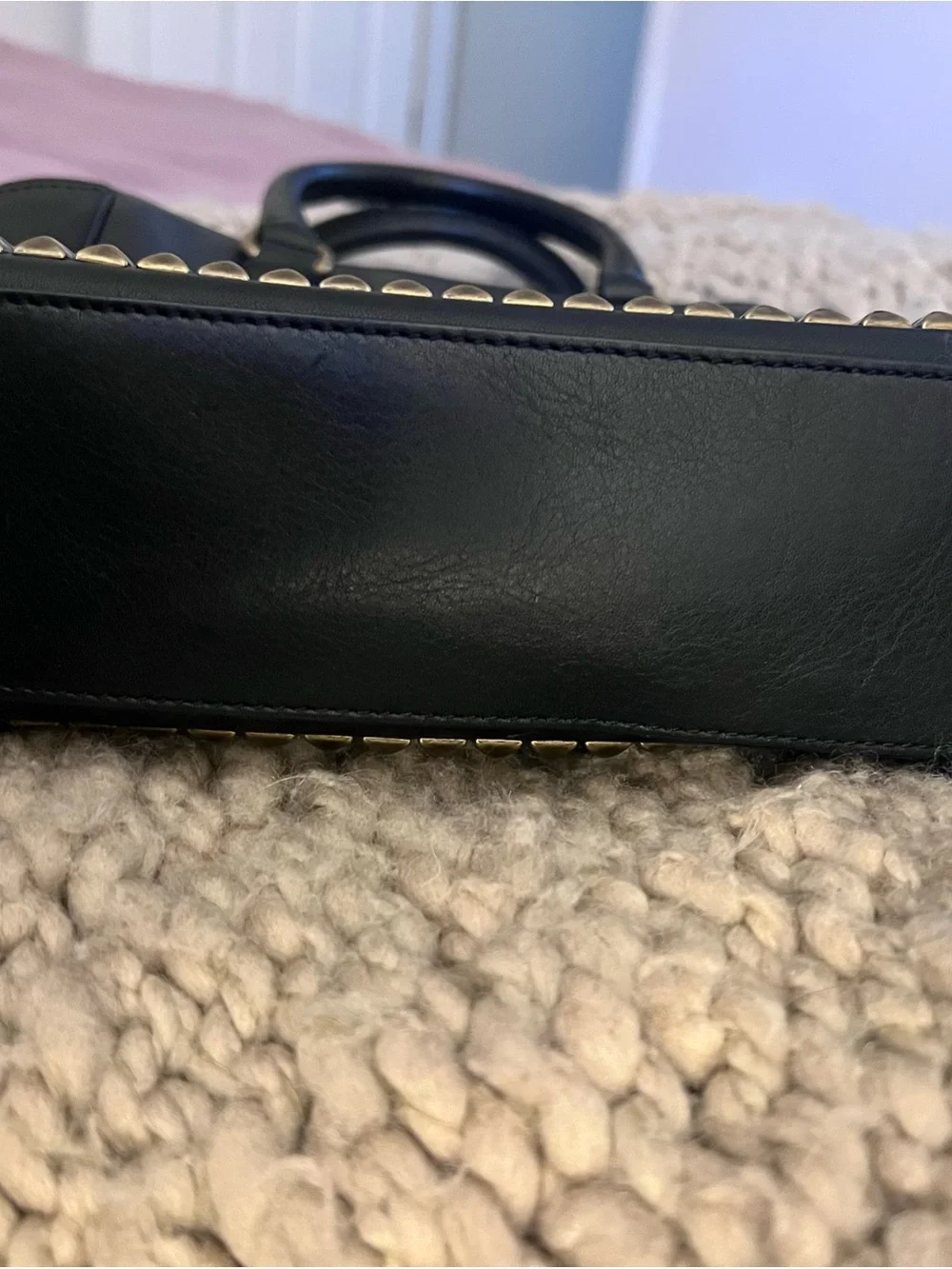 Coach Black Leather Satchel with Gold Stud Trim